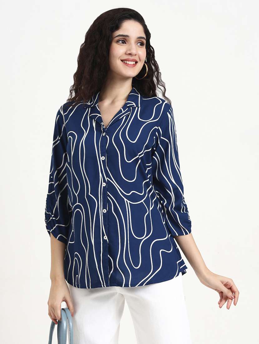 women printed three quarter sleeve shirt top - 22140774 -  Standard Image - 1