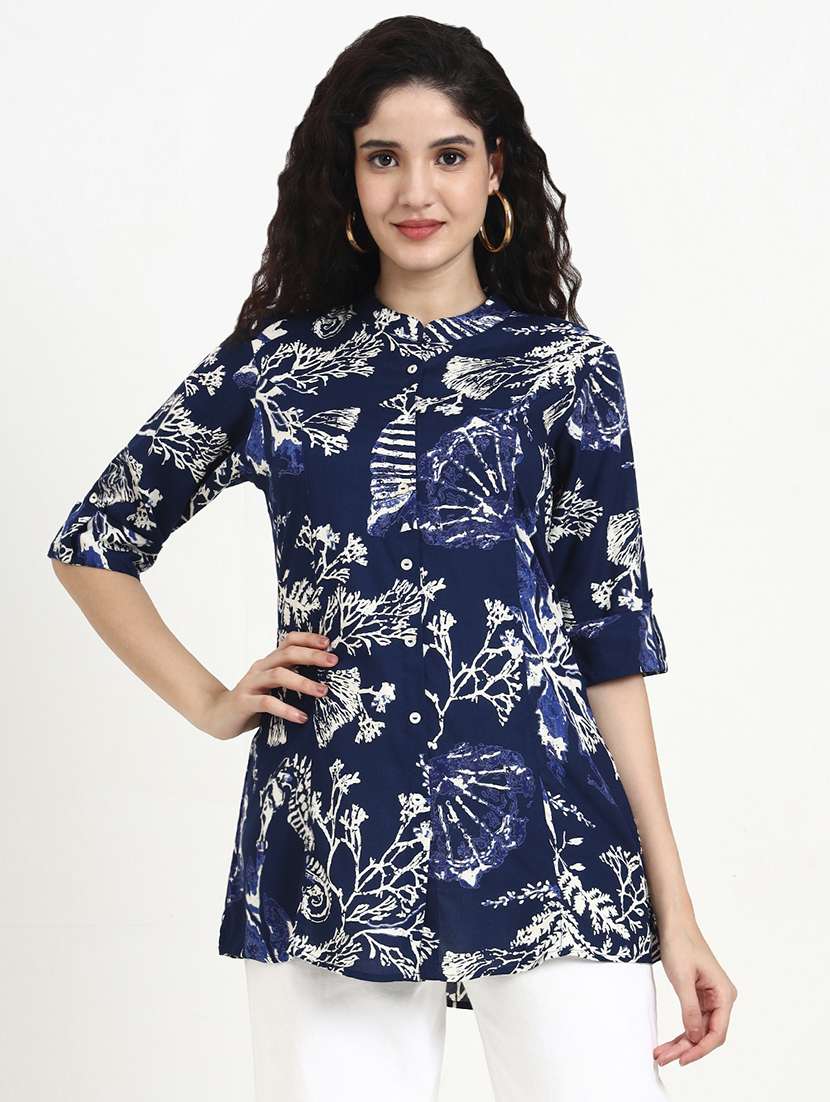 women printed three quarter sleeve shirt top - 22140775 -  Standard Image - 1