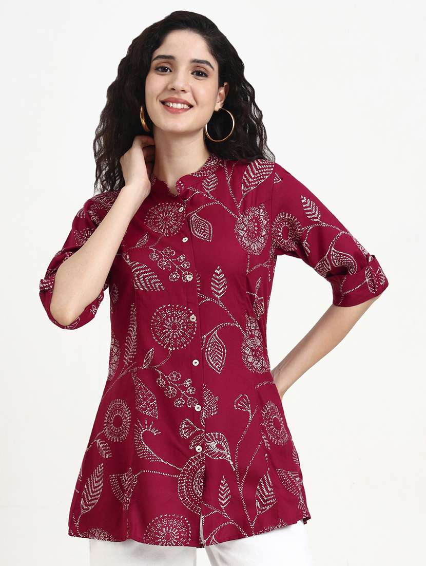 women printed three quarter sleeve shirt tunic - 22140777 - Standard Image - 1