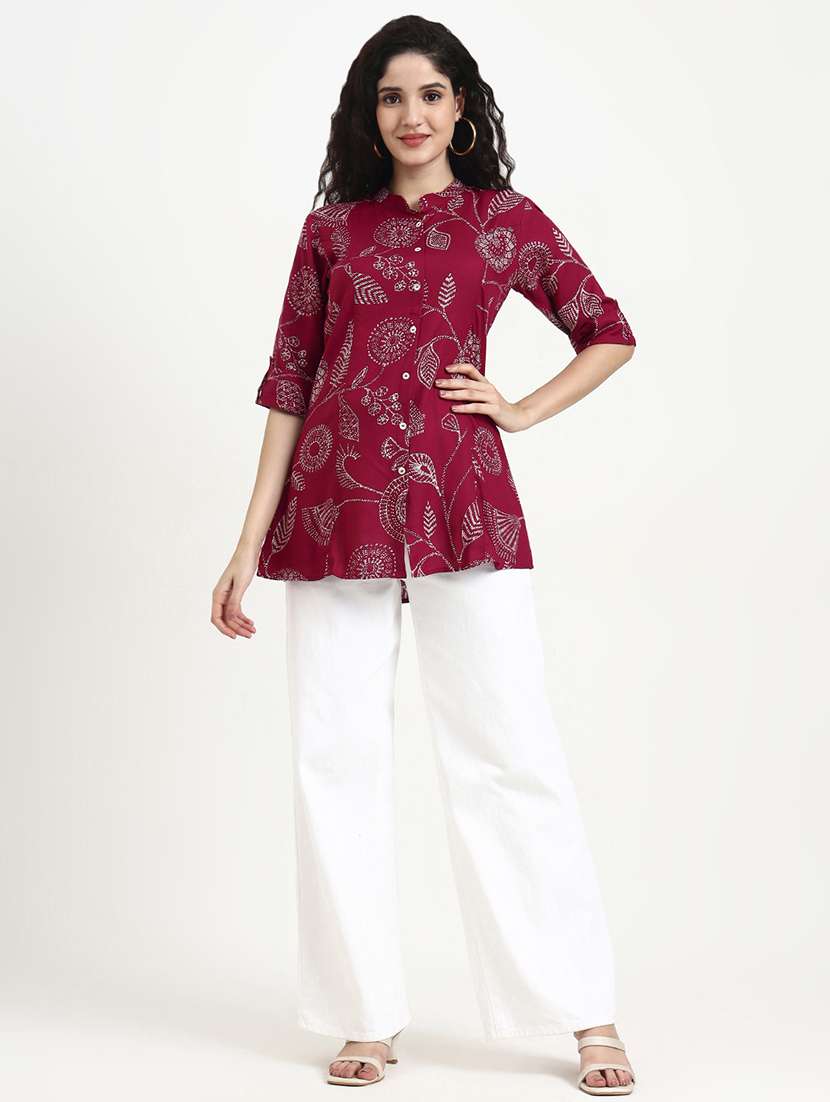 women printed three quarter sleeve shirt tunic - 22140777 - Standard Image - 4