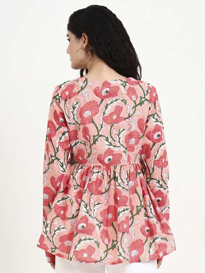 women floral print long sleeve flared kurti - 22140779 -  Standard Image - 4
