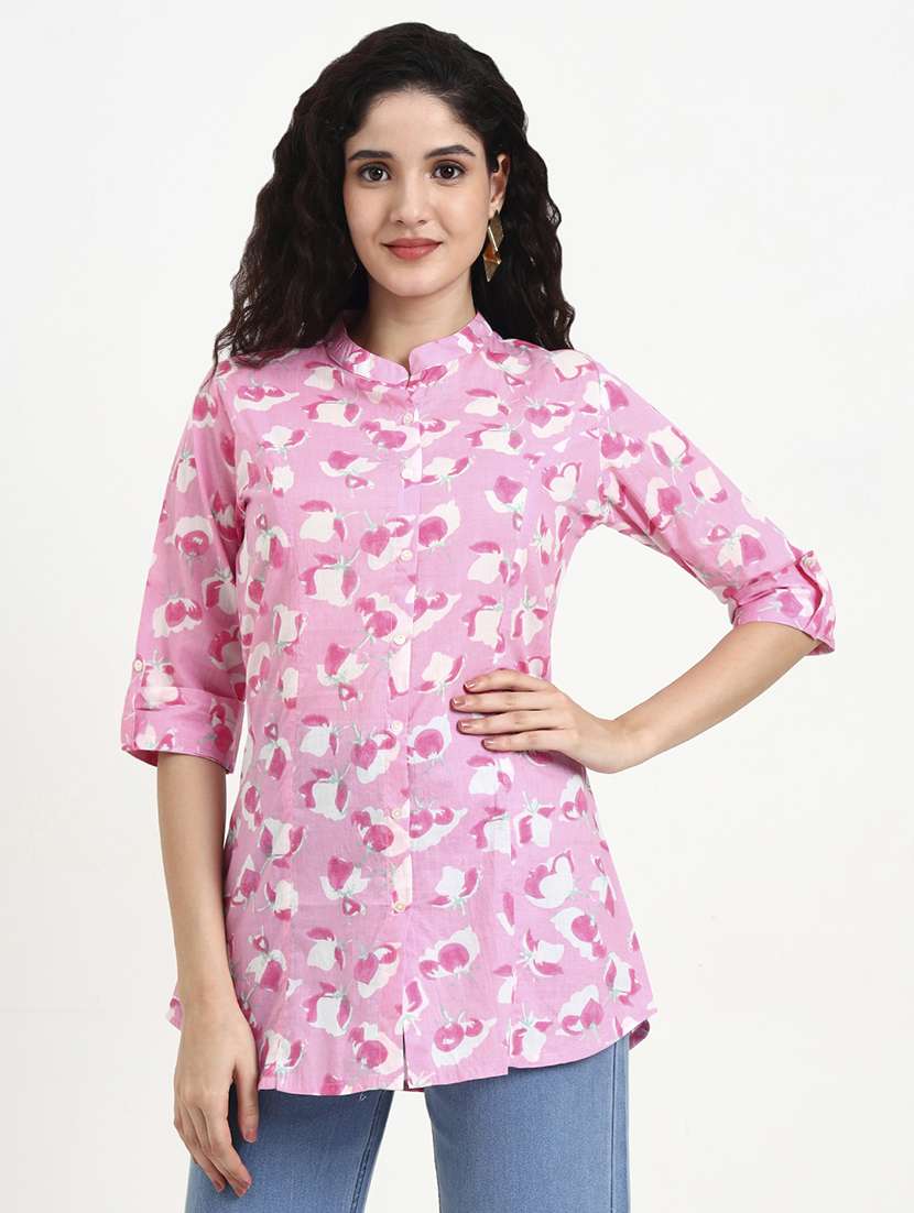 women printed three quarter sleeve shirt tunic - 22140780 -  Standard Image - 1
