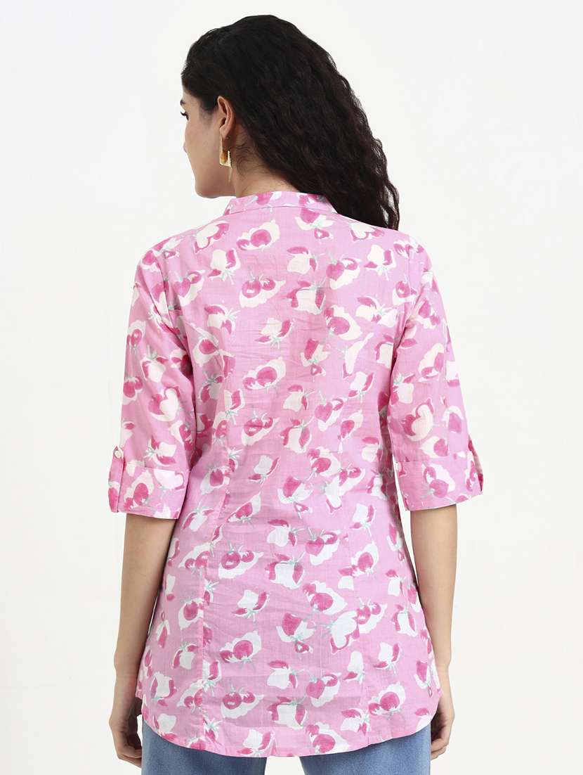 women printed three quarter sleeve shirt tunic - 22140780 -  Standard Image - 4