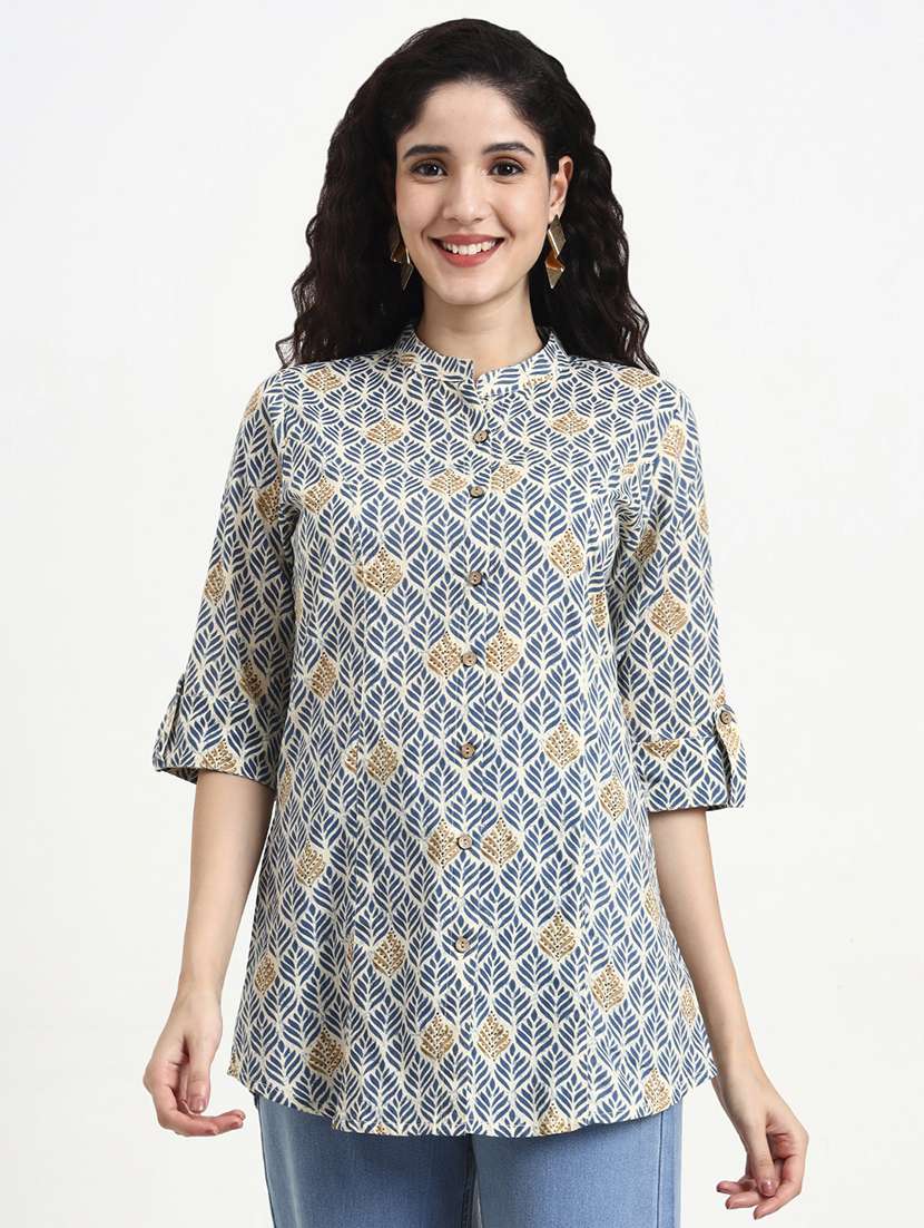 women printed three quarter sleeve shirt top - 22140783 -  Standard Image - 1
