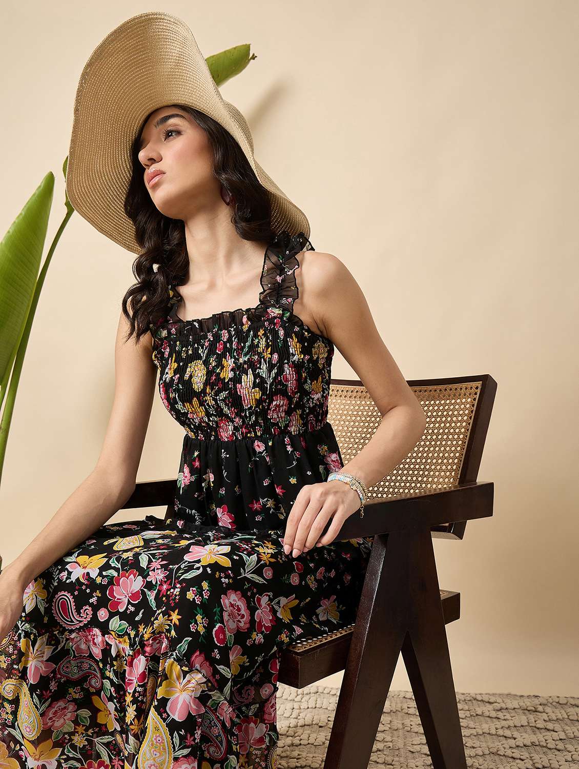 women floral print shoulder strap tiered dress - 22140836 - Standard Image - 1