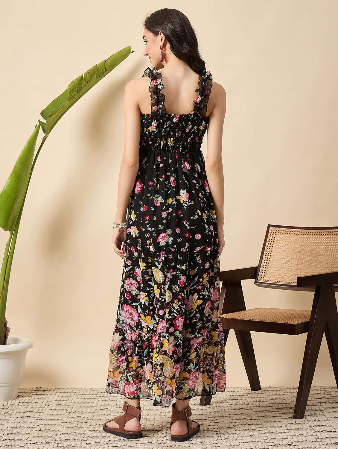 women floral print shoulder strap tiered dress - 22140836 - Standard Image - 4