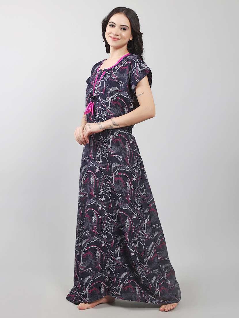 women printed short sleeve nighty with pocket - 22140928 -  Standard Image - 1