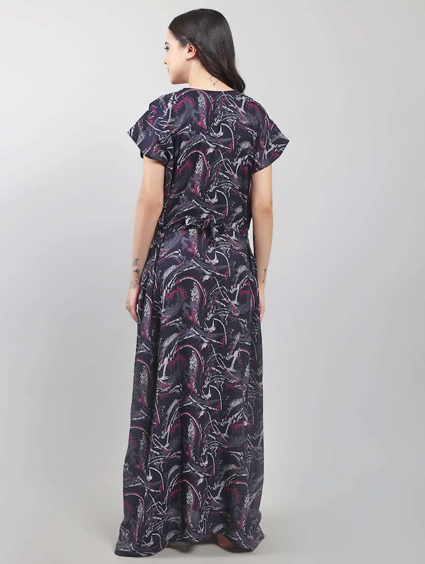 women printed short sleeve nighty with pocket - 22140928 -  Standard Image - 4