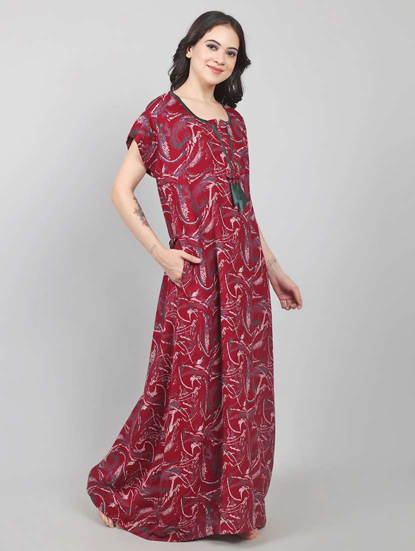 women printed short sleeve nighty with pocket - 22140929 -  Standard Image - 1