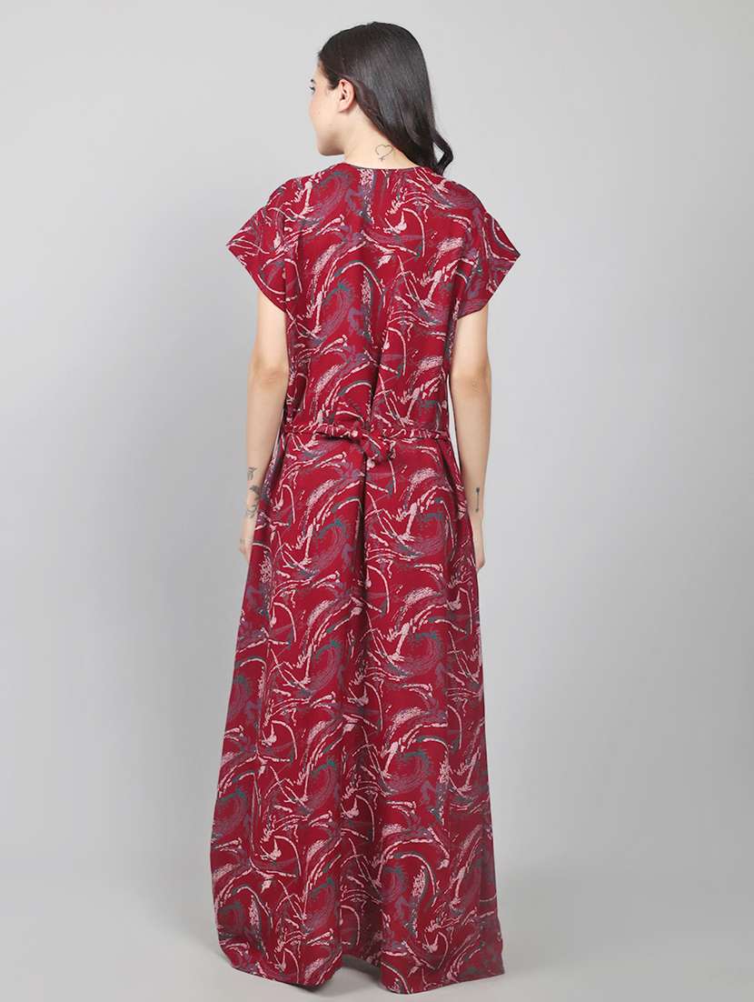 women printed short sleeve nighty with pocket - 22140929 -  Standard Image - 4