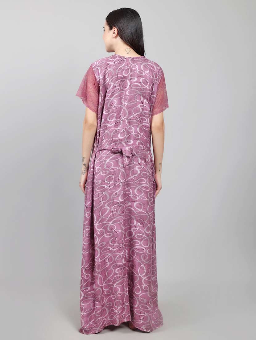 women printed short sleeve nighty with pocket - 22140930 -  Standard Image - 4