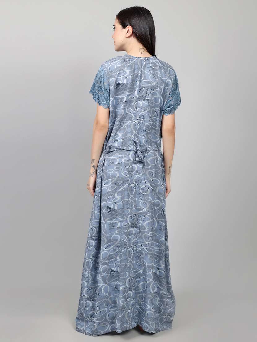 women printed short sleeve nighty with pocket - 22140931 -  Standard Image - 4