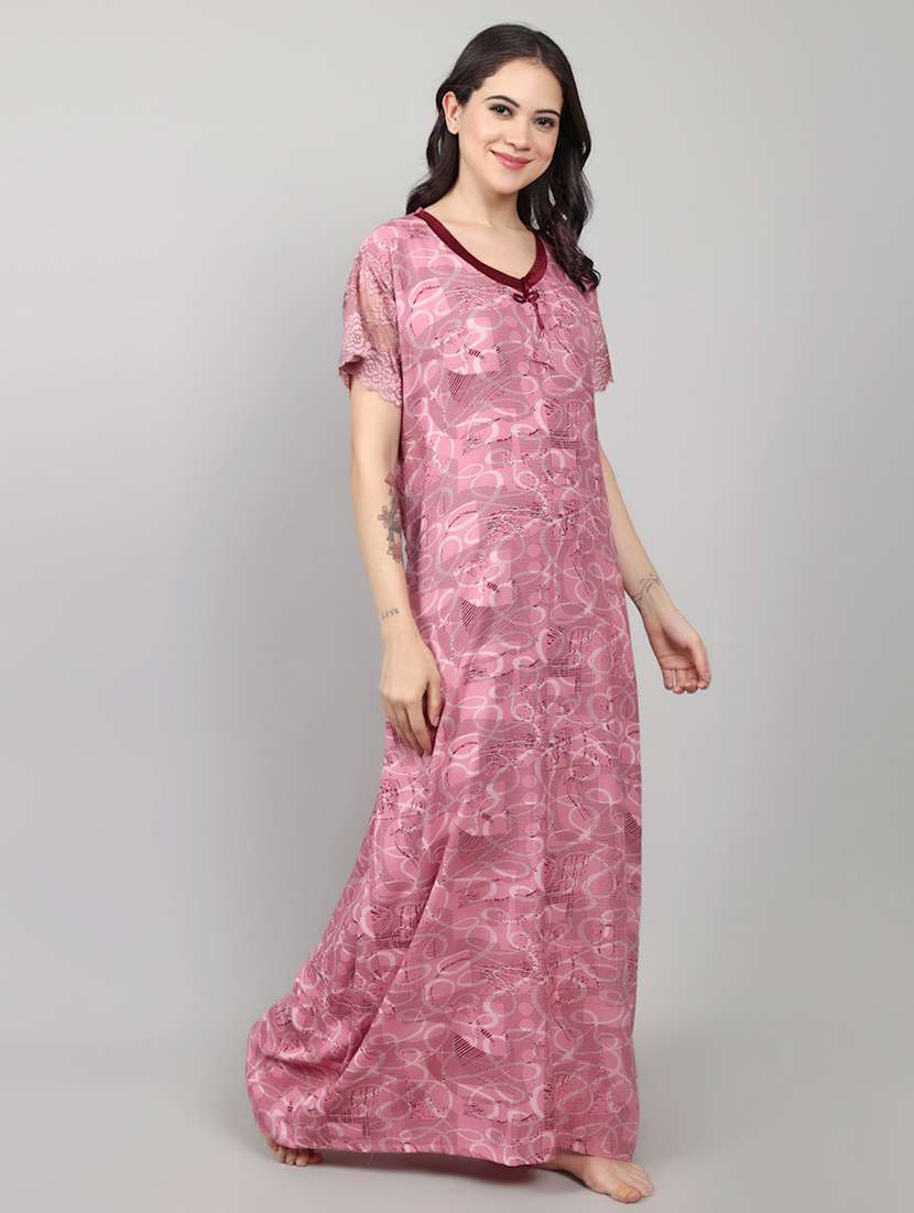 women printed short sleeve nighty with pocket - 22140932 -  Standard Image - 1