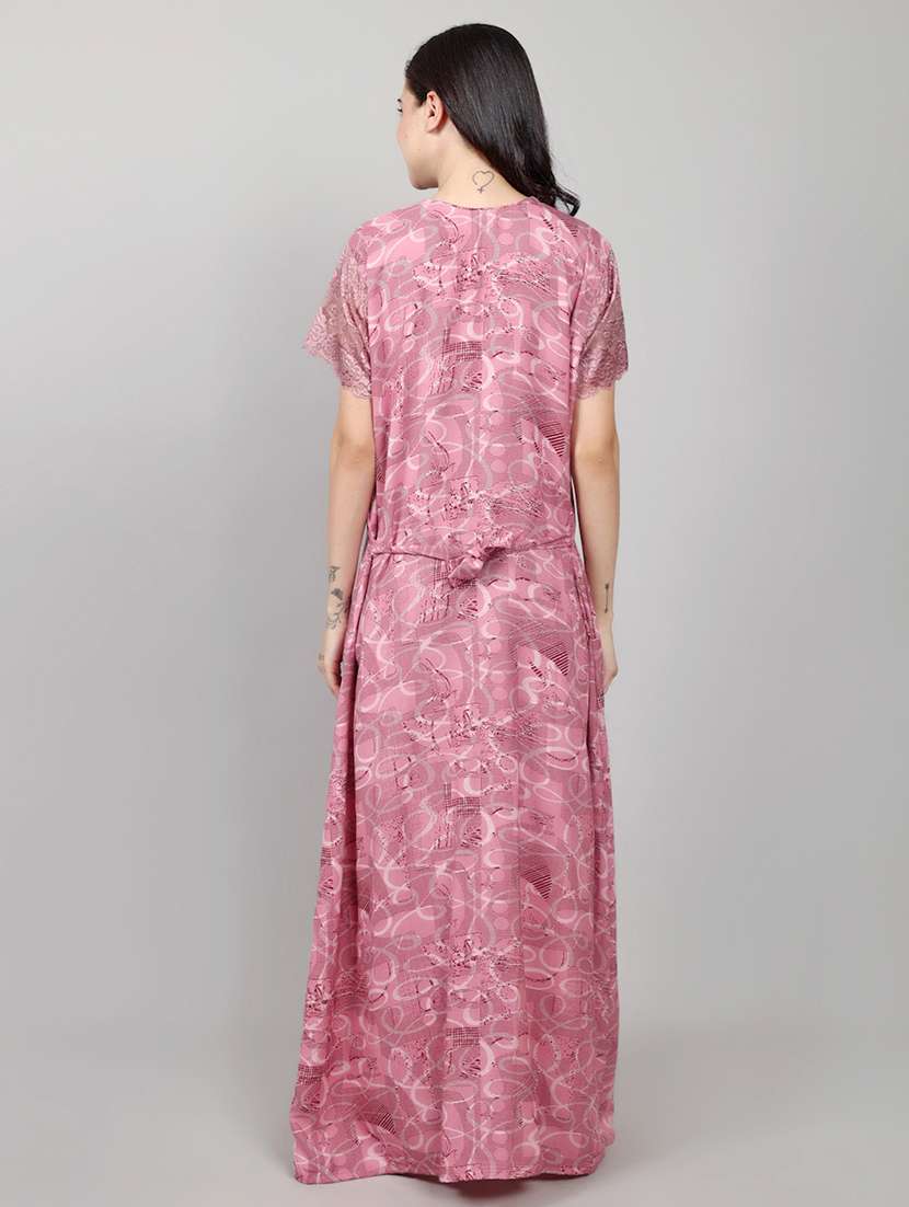 women printed short sleeve nighty with pocket - 22140932 -  Standard Image - 4