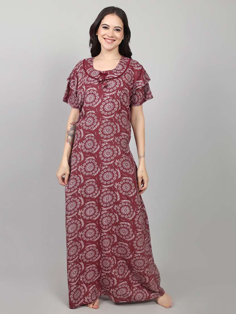 women printed short sleeve nighty with pocket - 22140935 -  Standard Image - 1