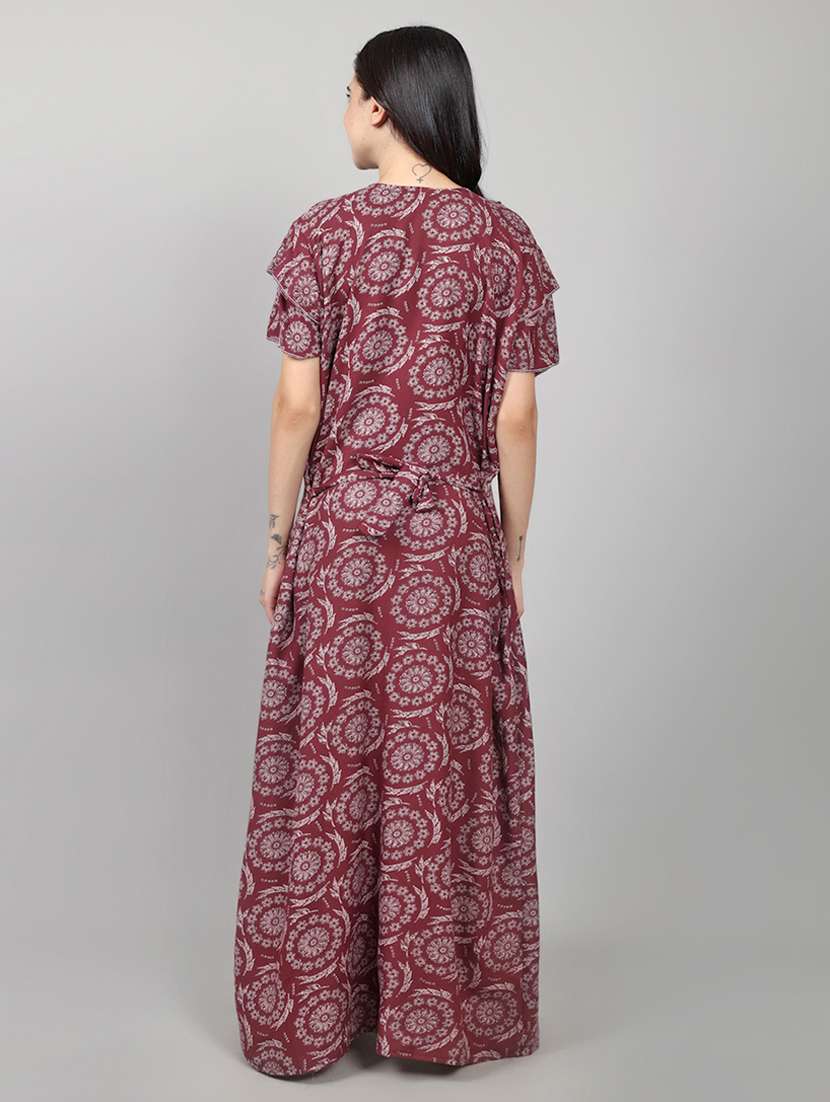 women printed short sleeve nighty with pocket - 22140935 -  Standard Image - 4