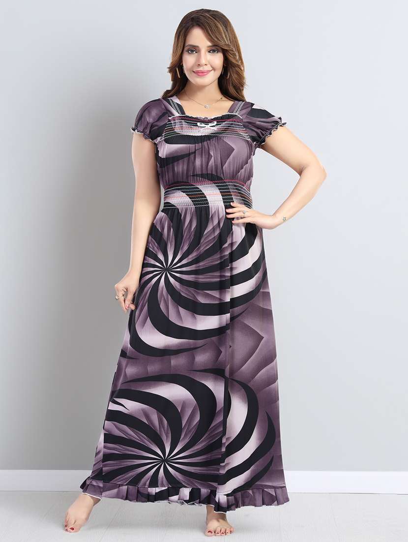 women printed short sleeve nighty - 22140941 -  Standard Image - 1