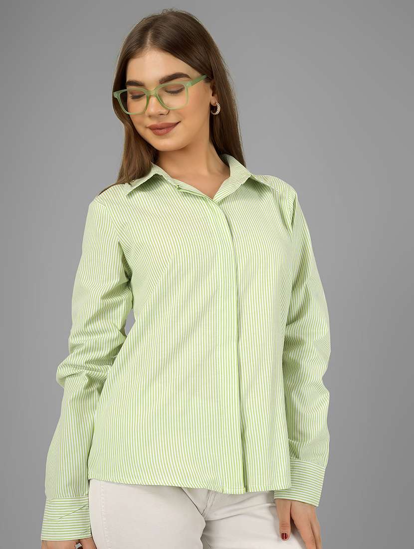 women striped collared long sleeve shirt - 22140964 - Zoom Image - 0