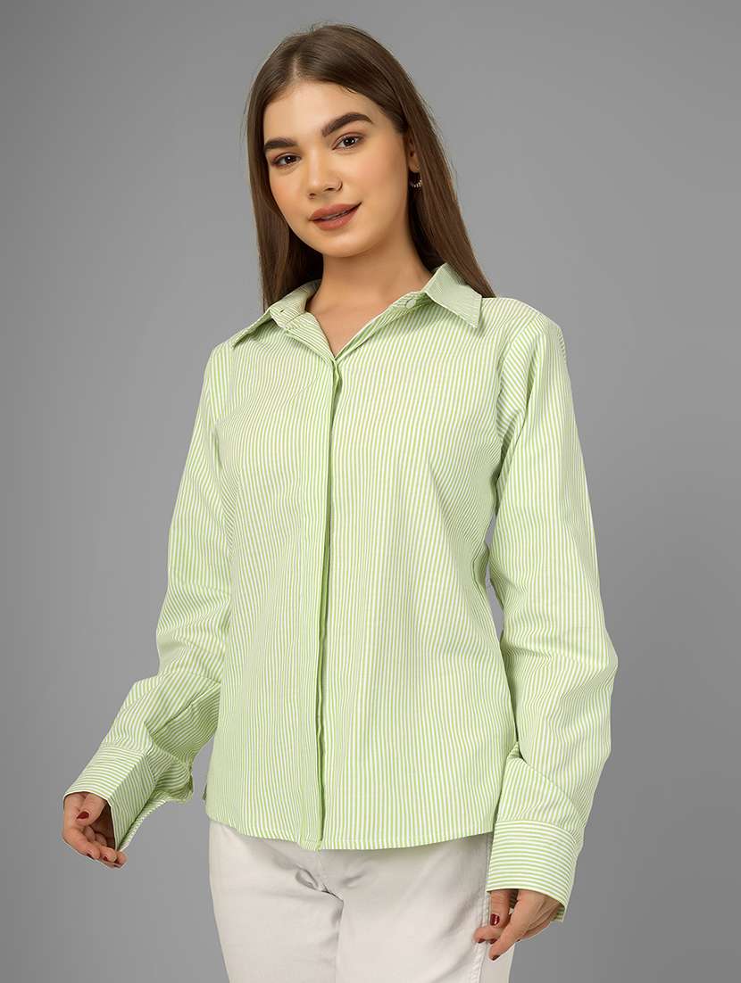 women striped collared long sleeve shirt - 22140964 - Standard Image - 1