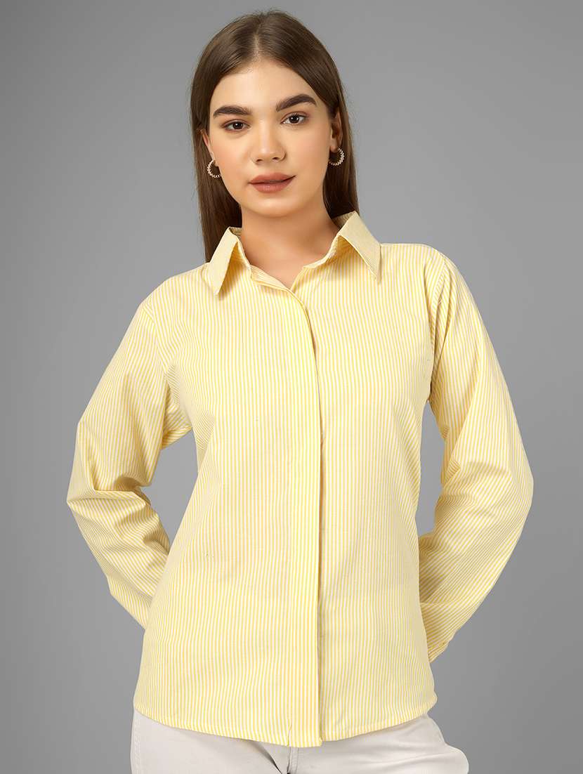 women striped long sleeve collared shirt - 22140966 - Standard Image - 1