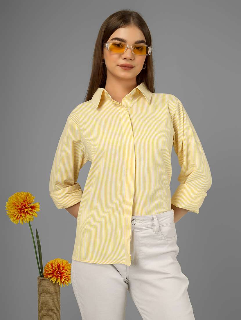 women striped long sleeve collared shirt - 22140966 - Standard Image - 4