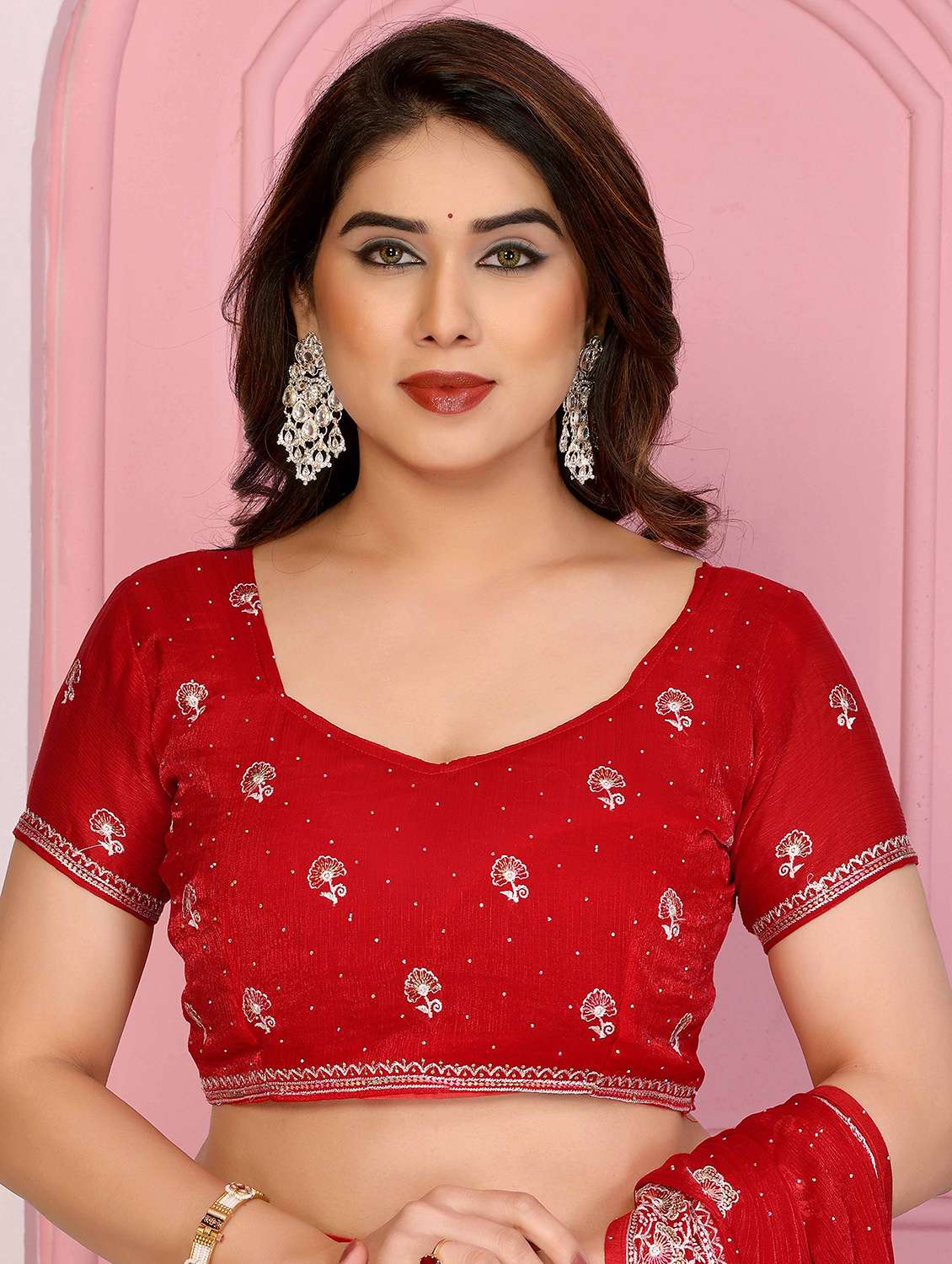 women solid with work embroidered saree with blouse - 22141077 -  Standard Image - 4