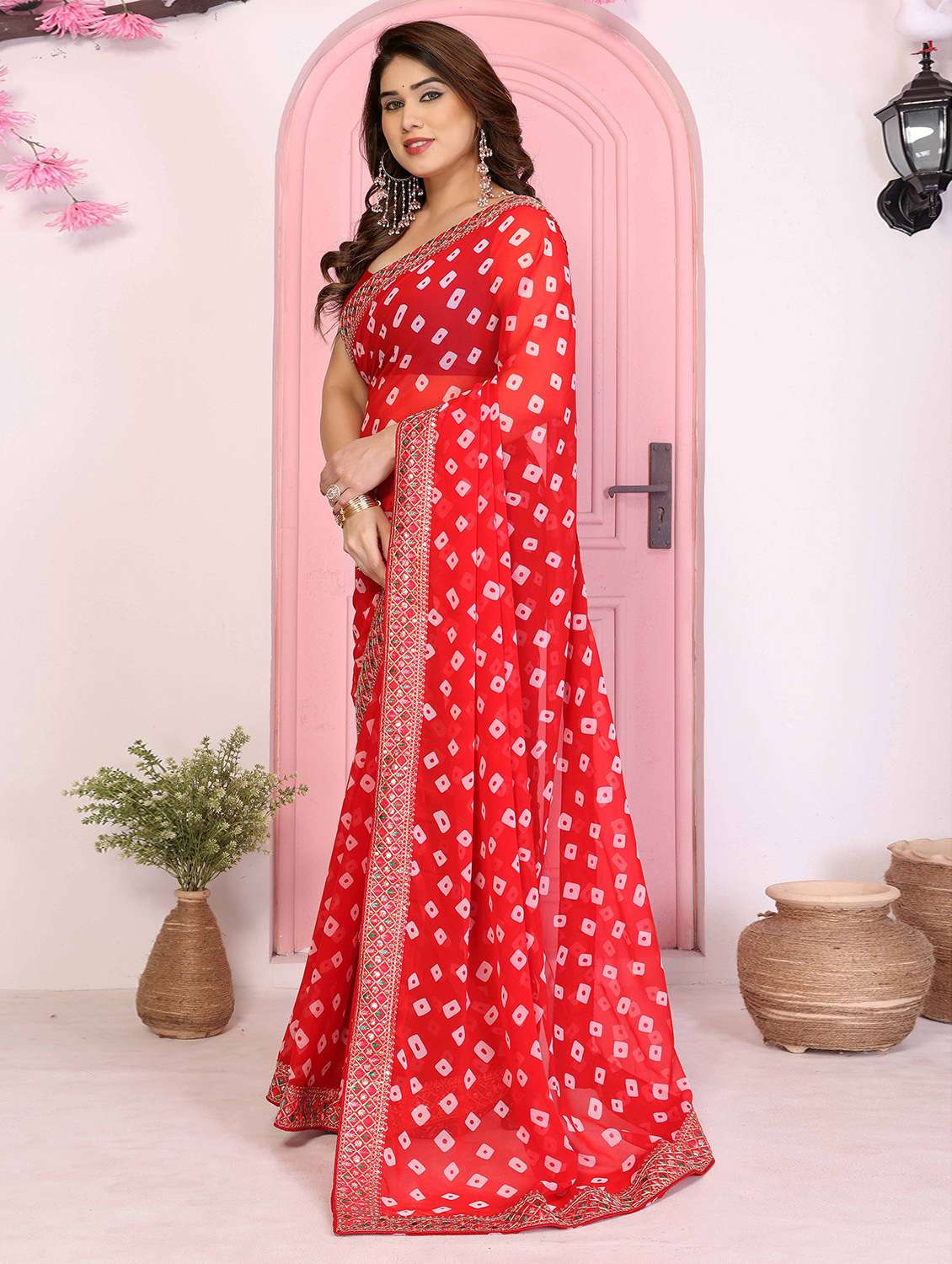 women bandhani printed saree with blouse - 22141096 -  Standard Image - 1