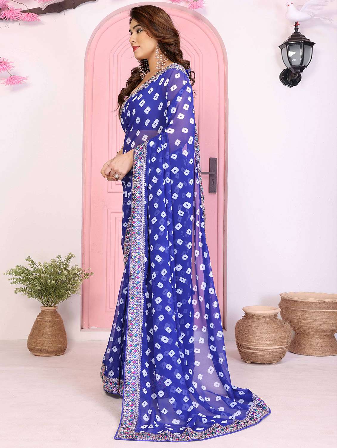 women bandhani printed saree with blouse - 22141100 -  Standard Image - 1