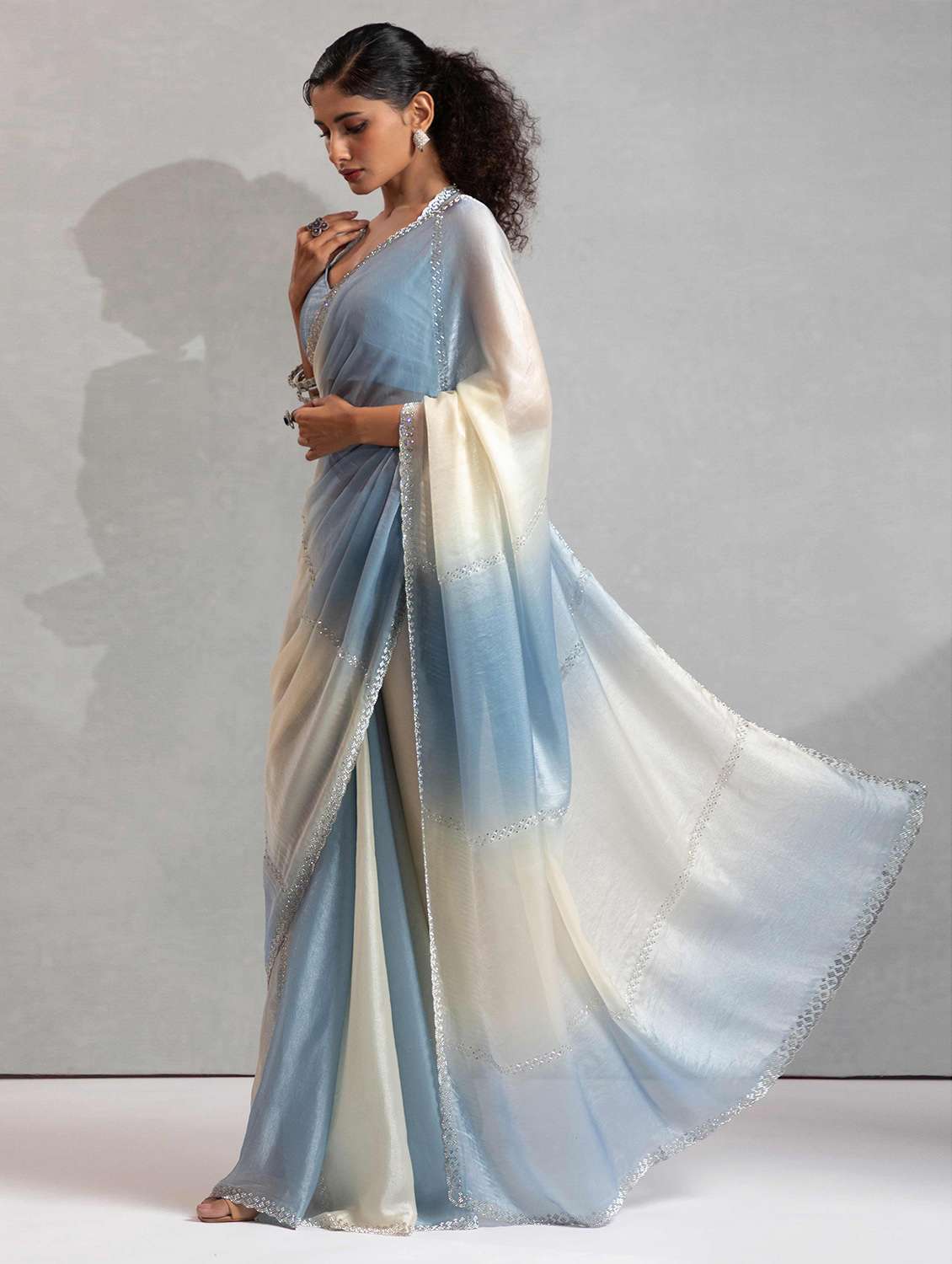women light blue embellished saree with blouse - 22141119 -  Standard Image - 1