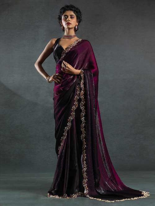 women solid with embellished bordered saree with blouse - 22141127 -  Standard Image - 0