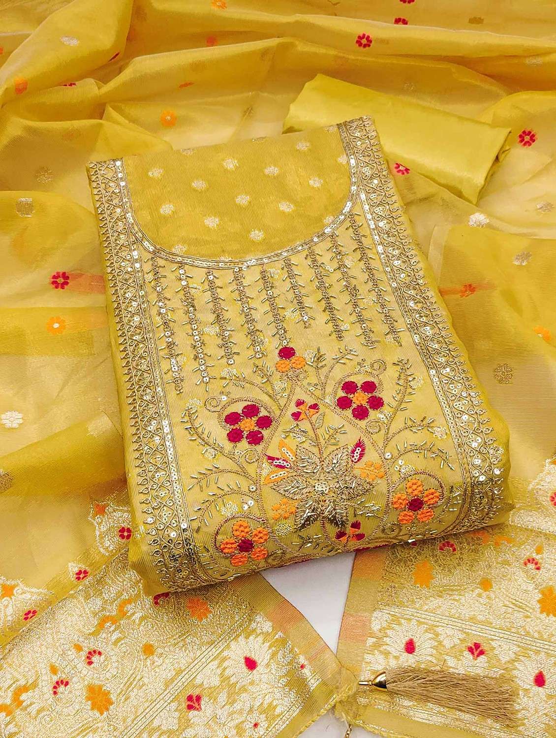 women self design embroidered unstitched suit set