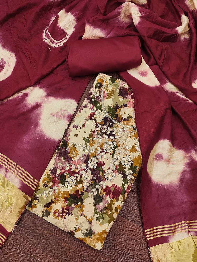 women printed embroidered unstitched suit set - 22141191 - Standard Image - 1