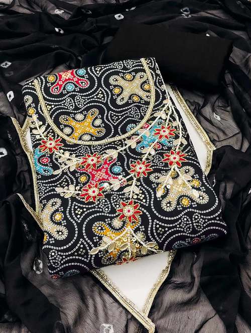 women bandhani printed embroidered unstitched suit set - 22141194 - Standard Image - 0