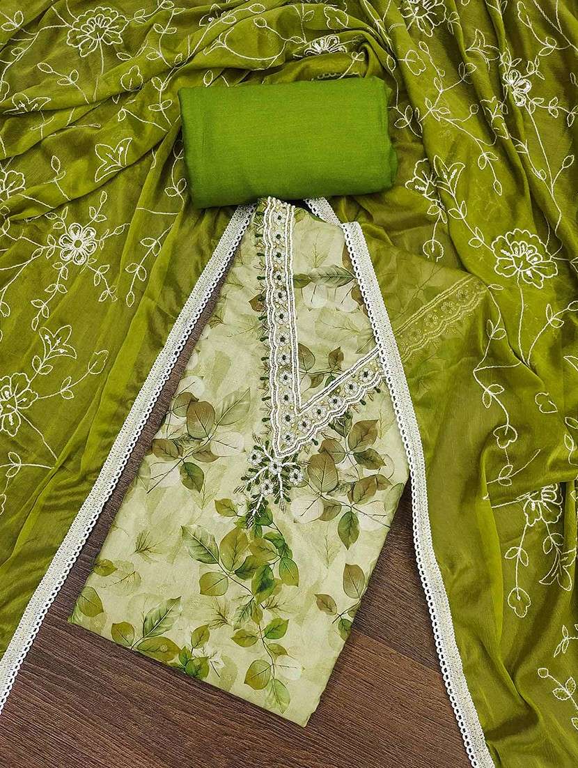 women printed embellished unstitched suit set - 22141202 -  Standard Image - 1