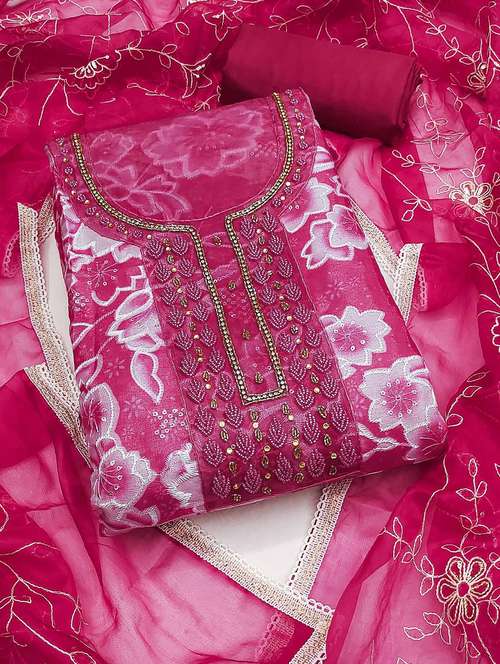 women floral printed embellished unstitched suit set - 22141206 - Standard Image - 0