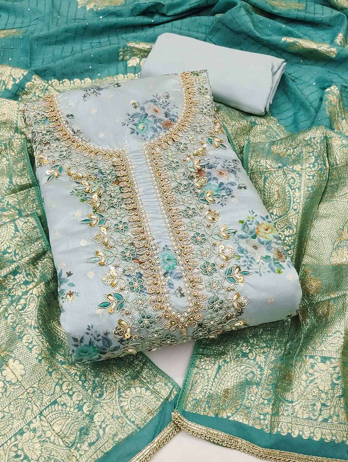 women floral embroidered unstitched suit set