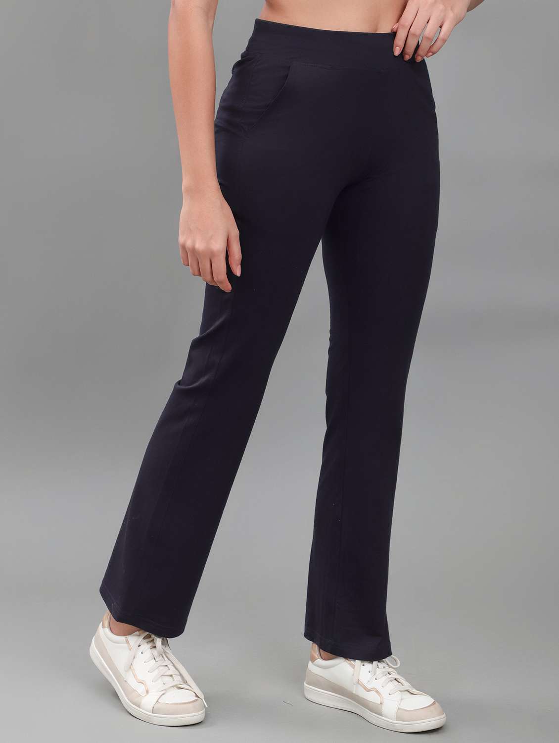 women solid mid rise track pant - 22141291 - Standard Image - 1