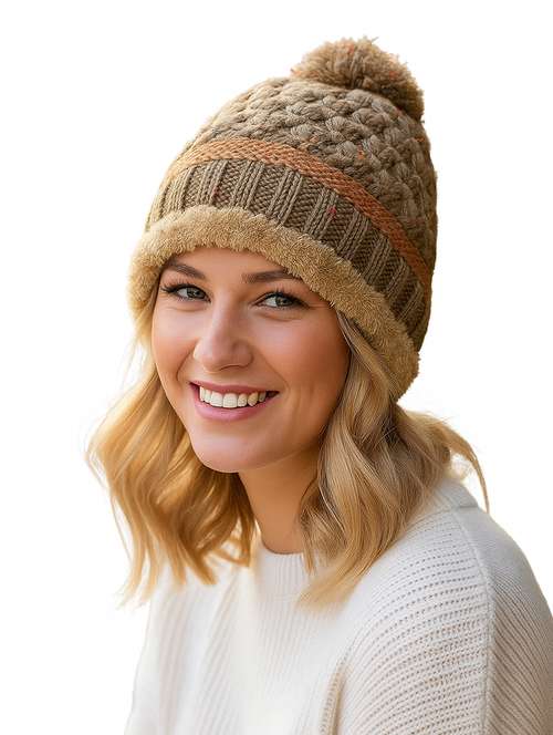 women self design winter cap - 22141292 -  Standard Image - 0