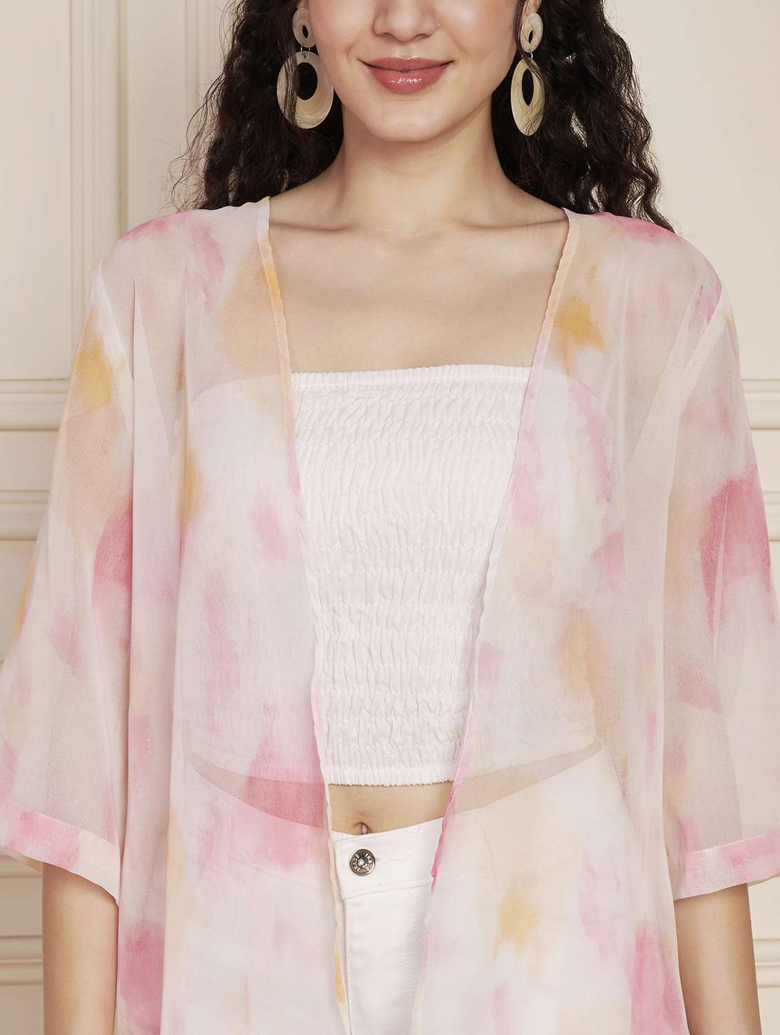 women printed bell sleeve fringed hem shrug - 22141304 -  Standard Image - 4