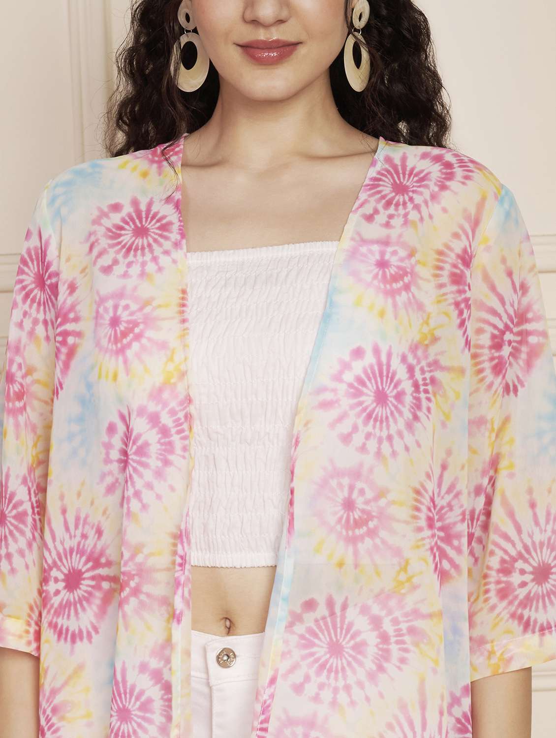 women printed bell sleeve fringed hem shrug - 22141305 - Standard Image - 4