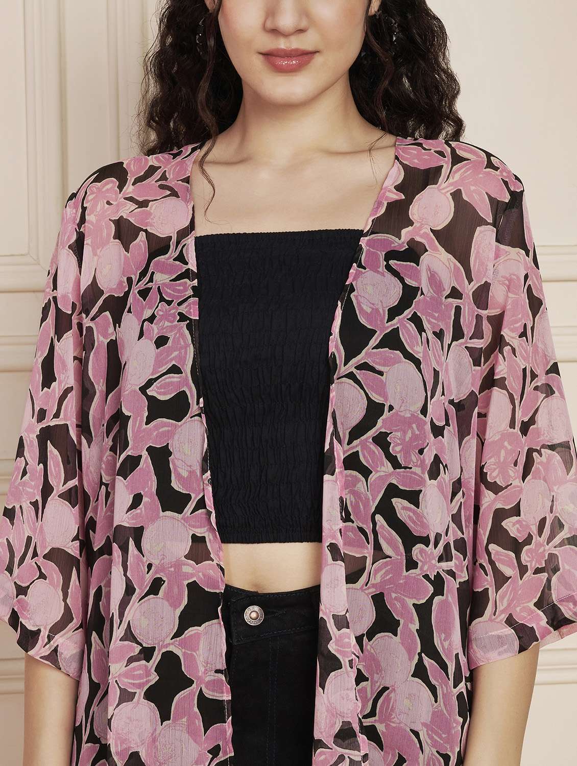 women printed bell sleeve fringed hem shrug - 22141306 - Standard Image - 4