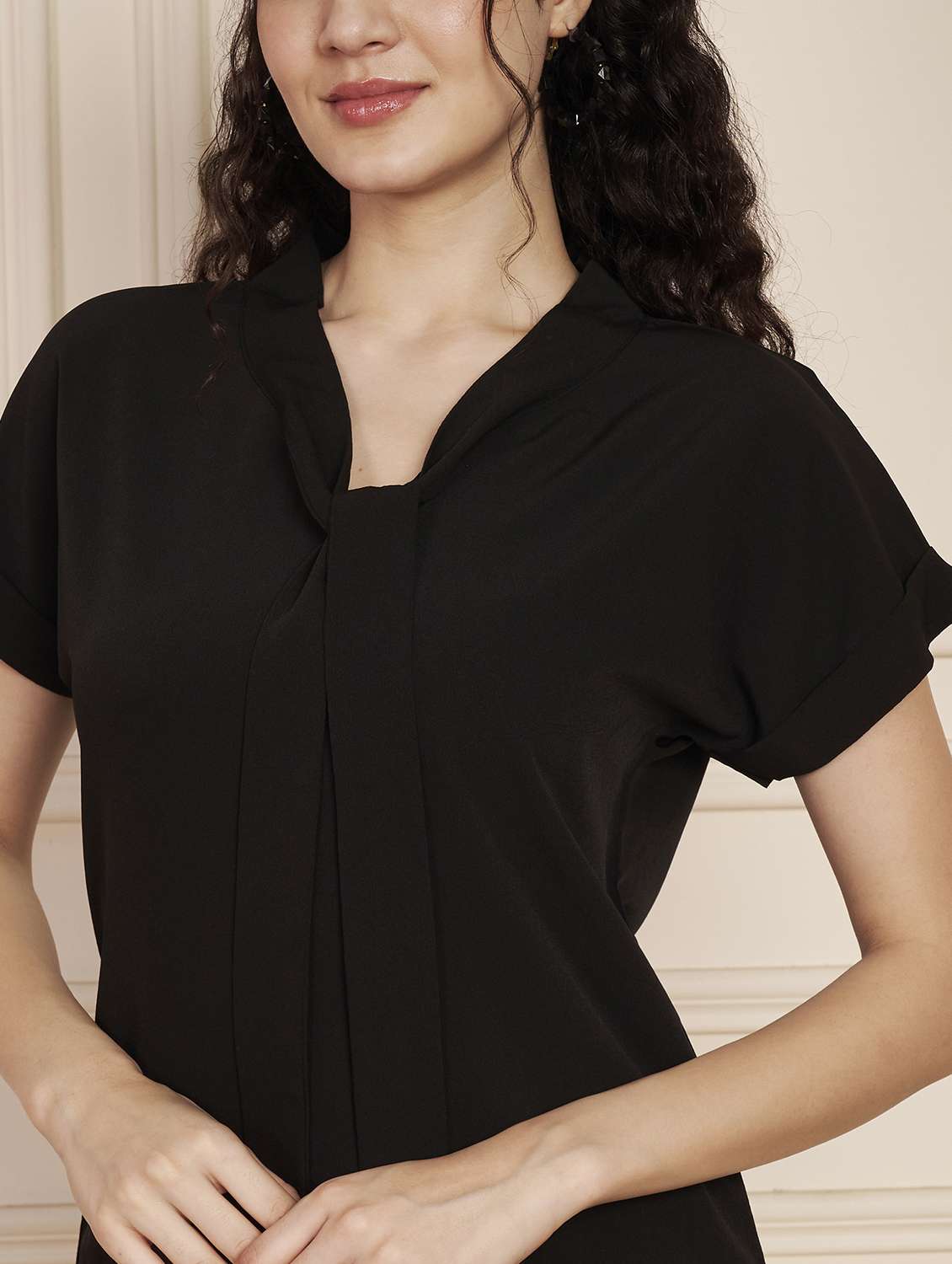 women black solid puff sleeve regular top - 22141307 -  Standard Image - 4