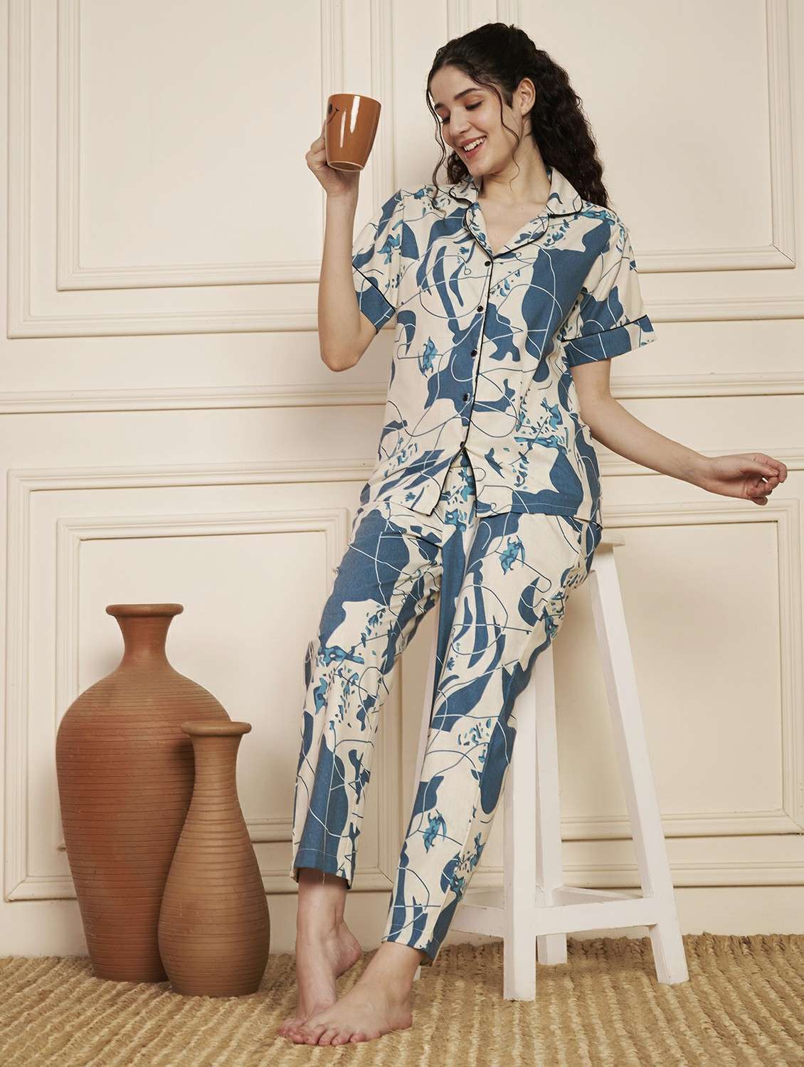 women printed nightwear pyjama set - 22141310 - Standard Image - 1