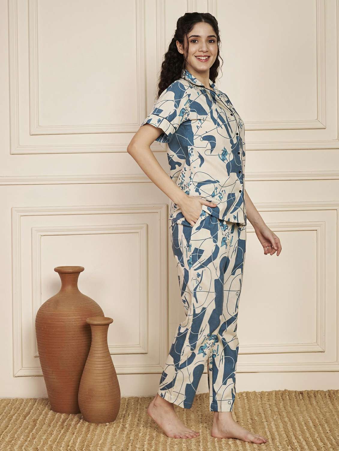 women printed nightwear pyjama set - 22141310 - Standard Image - 4
