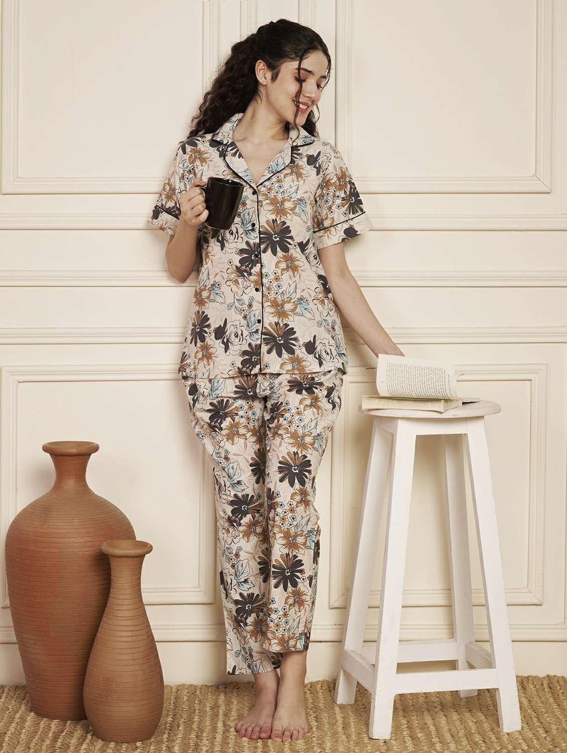 women printed nightwear pyjama set - 22141311 -  Standard Image - 1