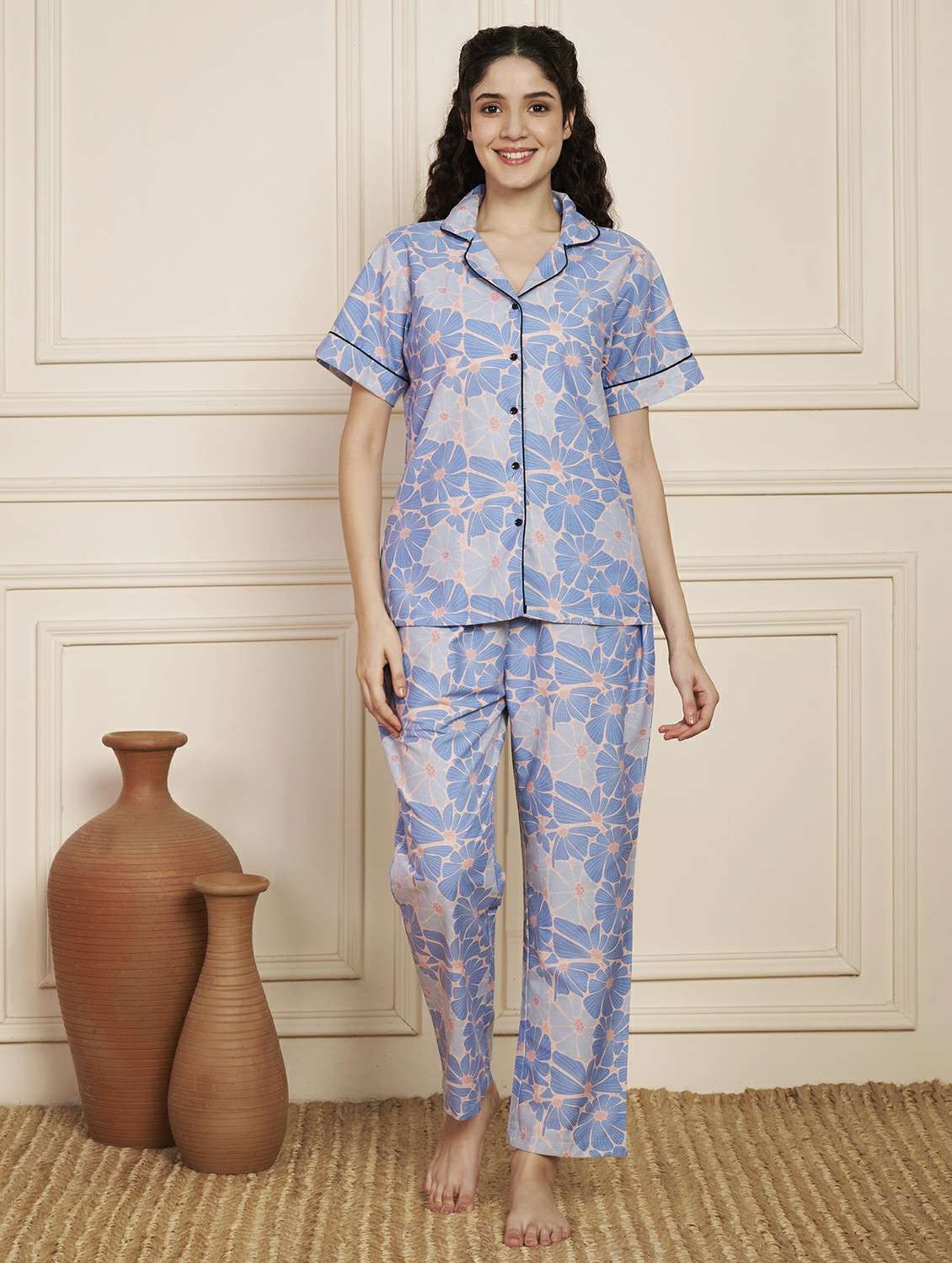 women printed nightwear pyjama set