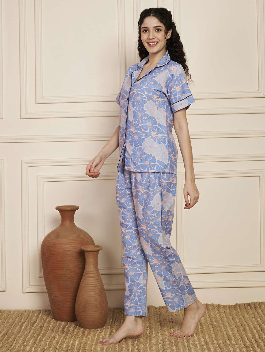 women printed nightwear pyjama set - 22141312 - Standard Image - 4