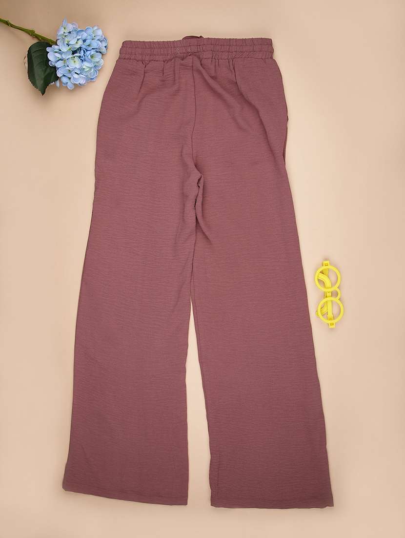 girls solid mid rise straight trouser - 22141329 -  Standard Image - 1