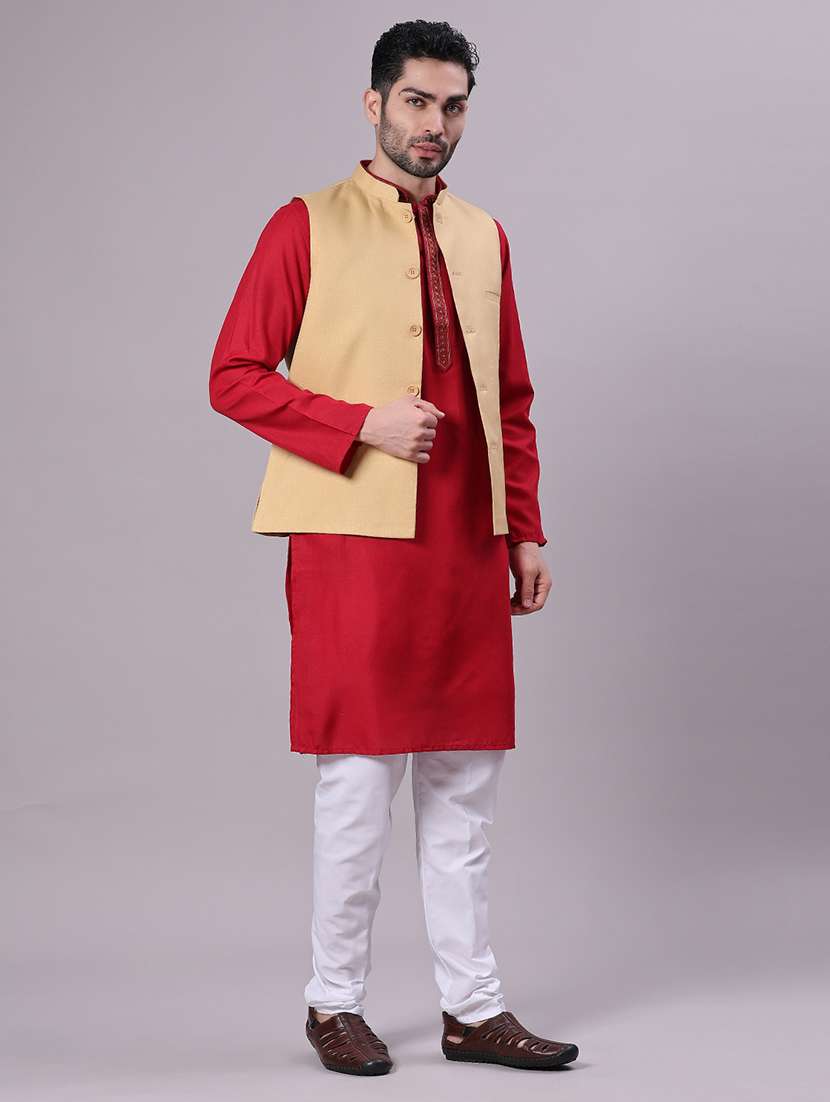 men solid mandarin neck regular fit nehru jacket - 22141349 -  Standard Image - 4