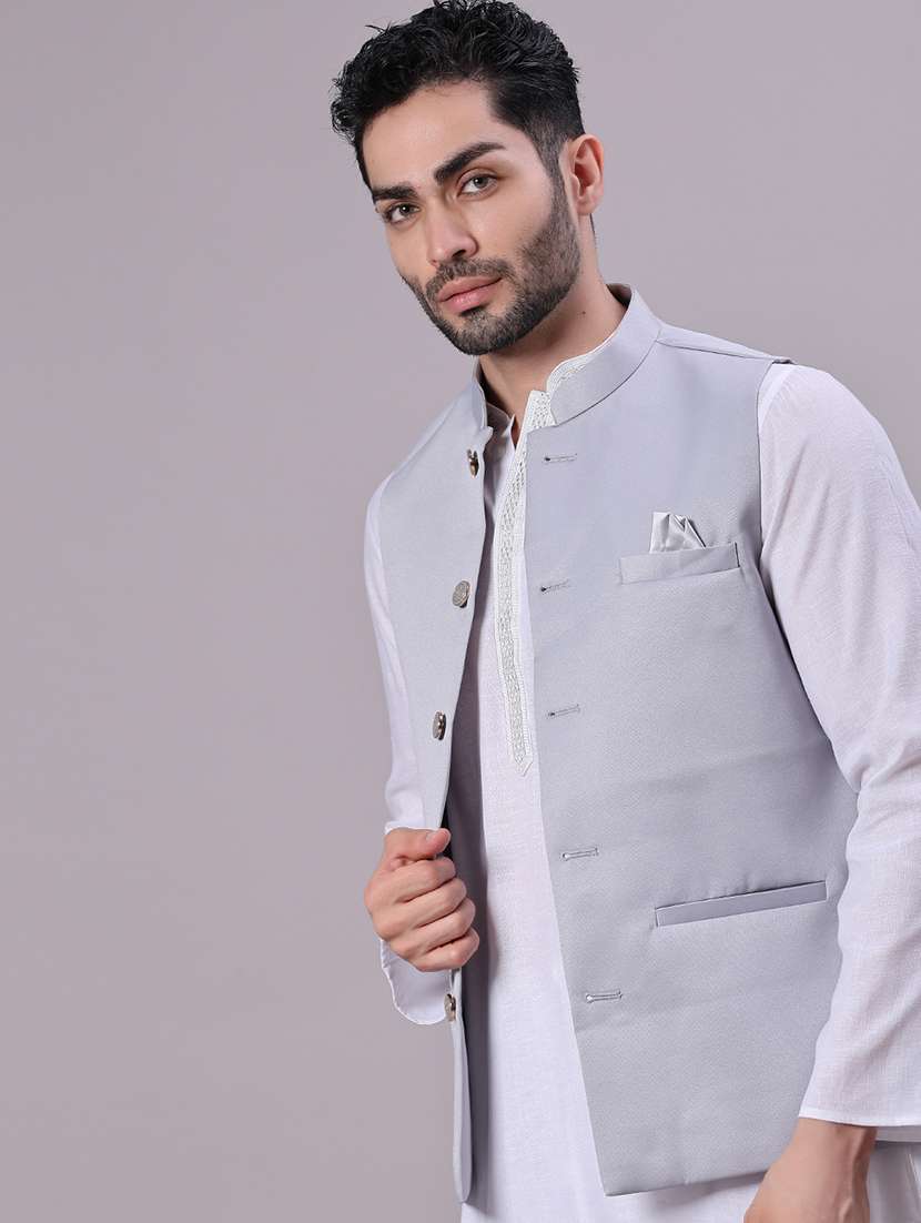 men solid mandarin neck regular fit nehru jacket - 22141350 -  Standard Image - 1